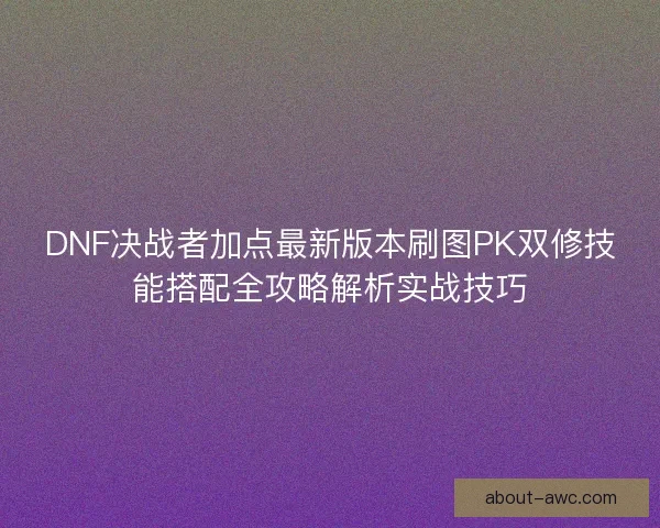 DNF决战者加点最新版本刷图PK双修技能搭配全攻略解析实战技巧